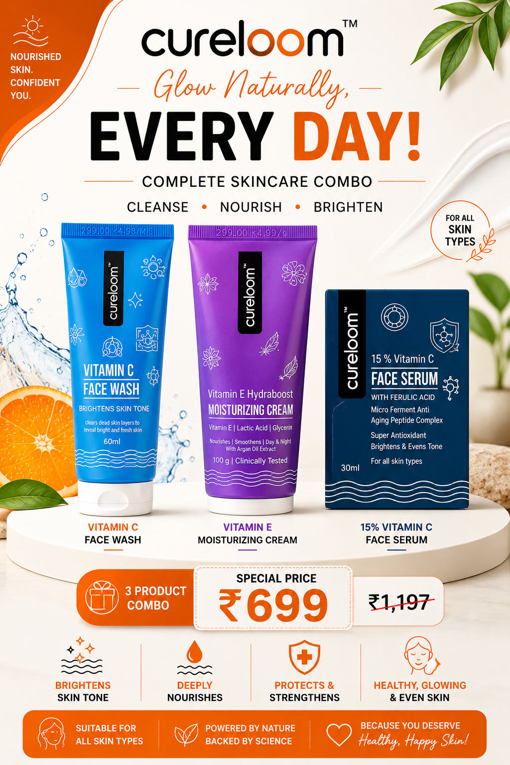 Cureloom Vitamin C 3-Product Skincare Combo